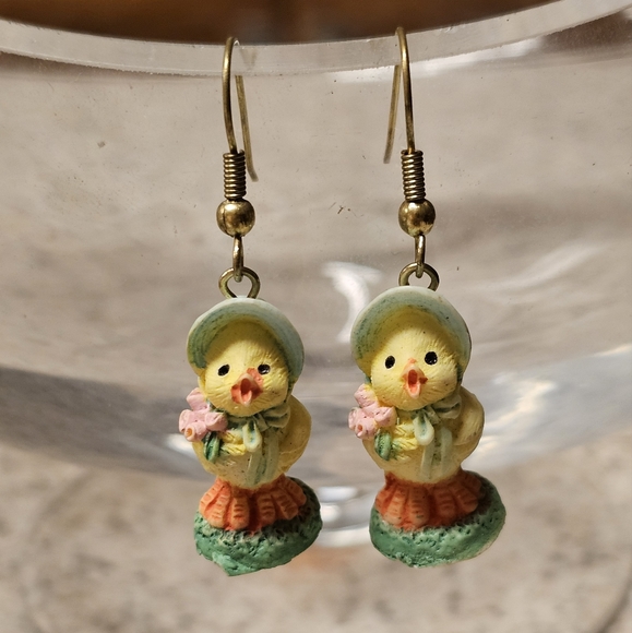 Vintage Resin Easter Chick Earrings - Picture 1 of 4